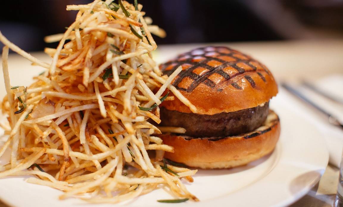 Chargrilled Burger with Roquefort Cheese & Shoestring Fries, $21