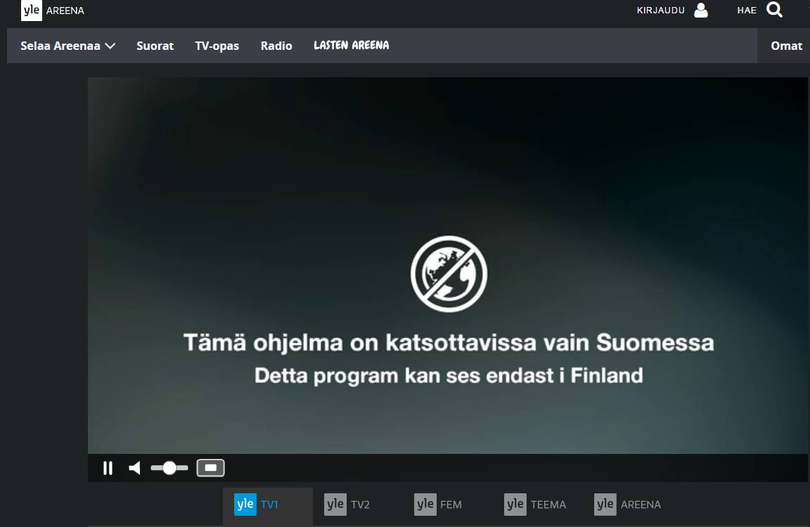 Yle Areena toimii livelähetysten osalta vain Suomessa.
