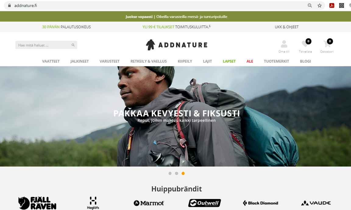 Addnature.fi verkkokaupasta saat tilattua usean huippumerkin tuotteet.