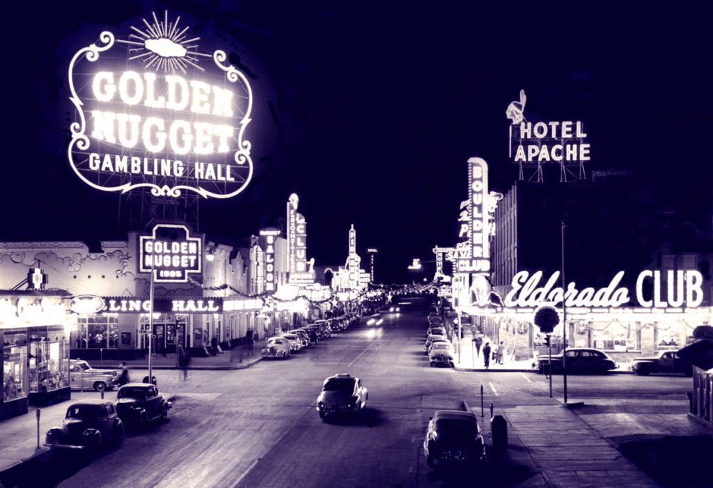 Las Vegasin downtown 1940-luvun lopulla - Fremont Street copyright earlyvegas.com