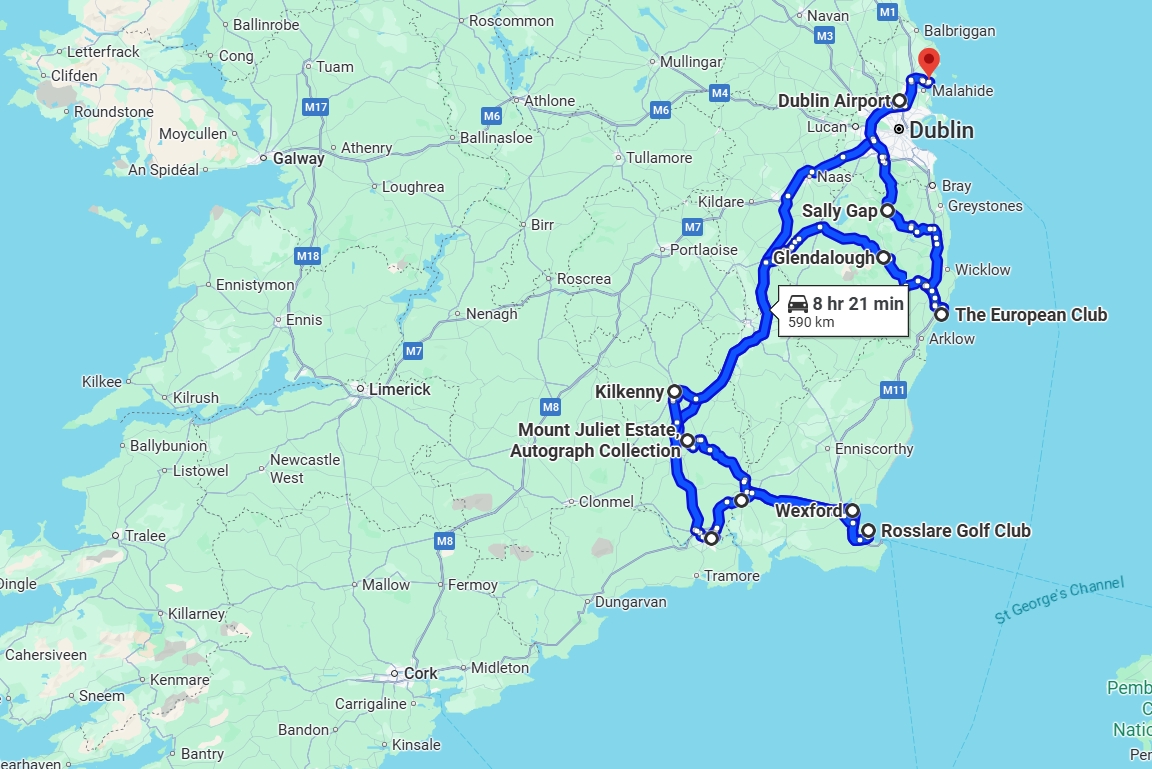 Pelireissumme reitti pääpiirteissään. Klikkaa reitti näkyviin Google Mapsissa.