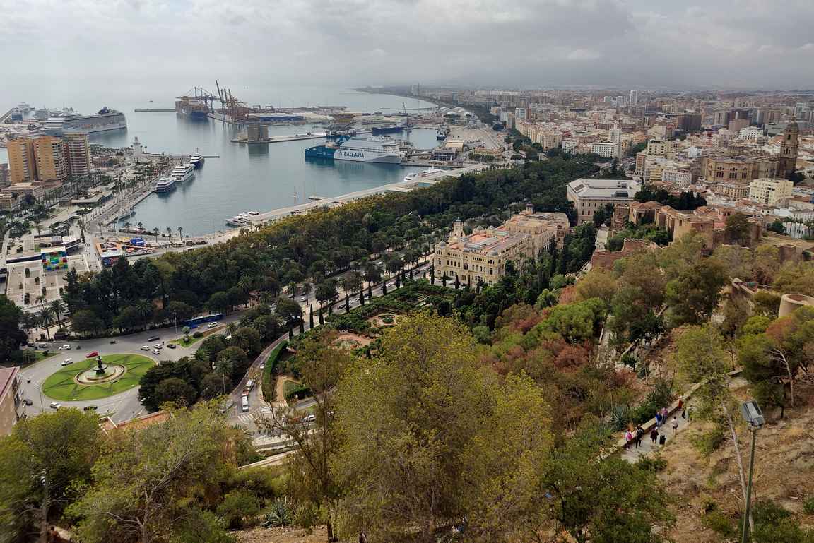 Pasoe del Parque on Malagan vehrein katu kaupungin ja satama-alueen välissä.